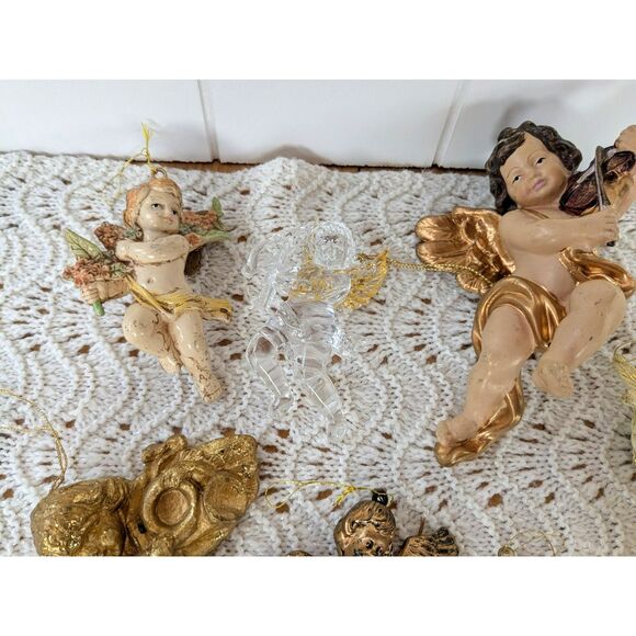 Lot 0f 7 Different Cherub Angel Ornaments - Cream/Gold Colors - Picture 3 of 5
